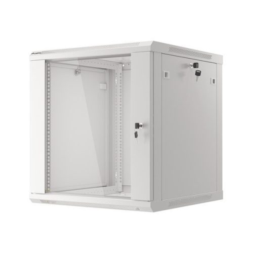 Lanberg WF01-6612-10S 19" 12U SZÉL:600mm MÉLY:600mm MAG:645mm lapraszerelt üvegajtós szürke fali rack szekrény