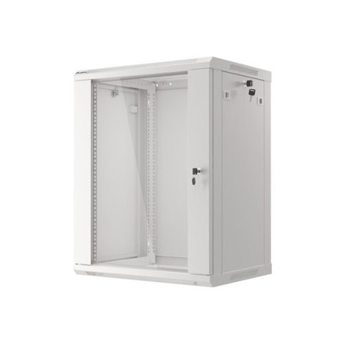 Lanberg WF01-6415-10S 19" 15U SZÉL:600mm MÉLY:450mm MAG:774mm lapraszerelt üvegajtós szürke fali rack szekrény