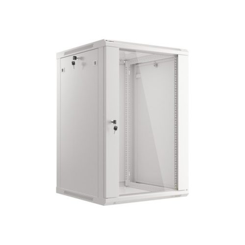 Lanberg WF01-6618-10S 19" 18U SZÉL:600mm MÉLY:600mm MAG:907mm lapraszerelt üvegajtós szürke fali rack szekrény
