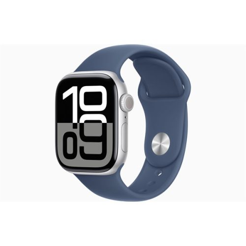 Apple Watch S10 Cellular (42mm) ezüst alumínium tok, denim sportszíj (S/M) okosóra