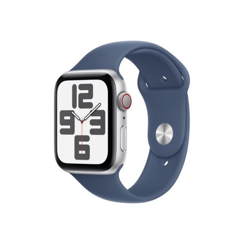 Apple Watch SE2 v3 Cellular (44mm) ezüst alumínium tok, denim sportszíj (M/L) okosóra