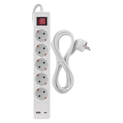 Emos P1523CU 3 m/5 aljzat/kapcsolós/fehér/1× USB-A + 1× USB-C /1,5 mm2 hosszabbító