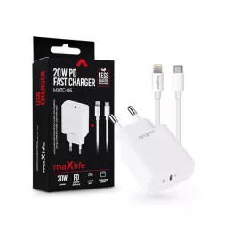   Maxlife ML738416 PD+QC 20W Type-C fehér gyorstöltő adapter + Type-C/Lightning kábel