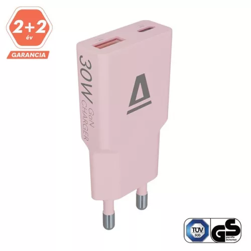 AVAX CH641P NANO SLIM 30W USB-C (PD3.0)+USB-A (QC3.0) pink hálózati töltő