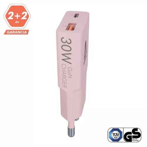 AVAX CH641P NANO SLIM 30W USB-C (PD3.0)+USB-A (QC3.0) pink hálózati töltő