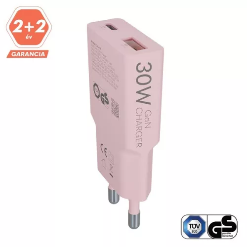 AVAX CH641P NANO SLIM 30W USB-C (PD3.0)+USB-A (QC3.0) pink hálózati töltő