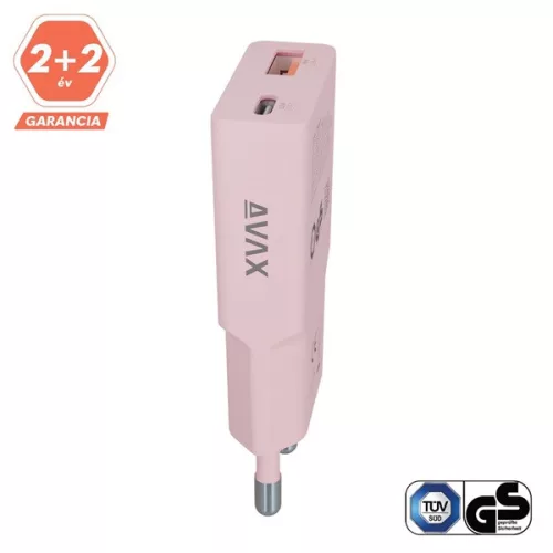 AVAX CH641P NANO SLIM 30W USB-C (PD3.0)+USB-A (QC3.0) pink hálózati töltő