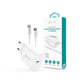  Devia ST109568 Smart Series 30W GaN PD+QC fehér hálózati gyorstöltő adapter + Type-C/Lightning kábel