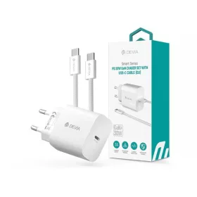   Devia ST399800 Smart Series 30W GaN PD+QC fehér hálózati gyorstöltő adapter + Type-C/Type-C kábel