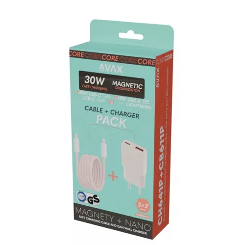 AVAX CH641P & CB611P – 30W GaN Gyorstöltő & 27W Mágneses Lightning Kábel csomag