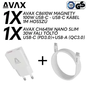   AVAX CH641W & CB610W – 30W GaN Gyorstöltő & 100W Mágneses USB-C Kábel csomag