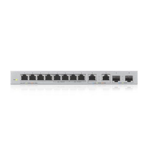 Zyxel XGS1010-12 v2 8xGbE LAN 2x2.5GbE Multi-Gig LAN 2xSFP+ port nem menedzselhető switch