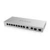 Zyxel XGS1010-12 v2 8xGbE LAN 2x2.5GbE Multi-Gig LAN 2xSFP+ port nem menedzselhető switch