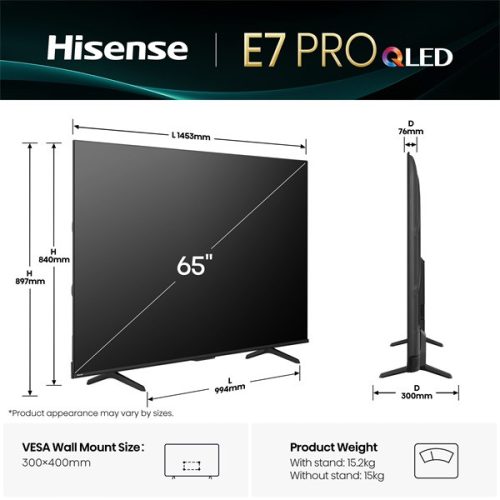 Hisense 65" 65E7QPRO 4K UHD Smart Gamer QLED TV