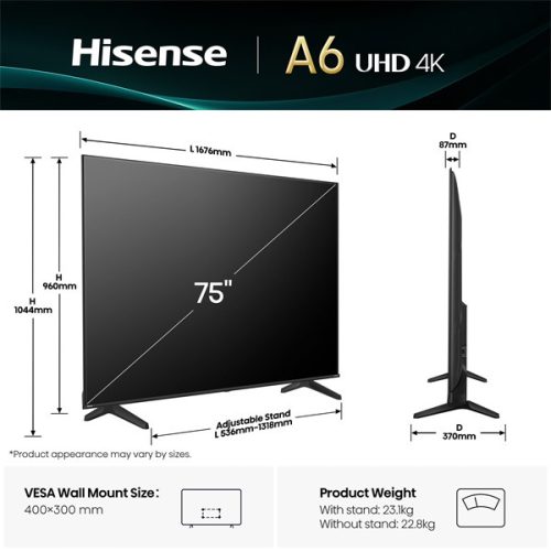 Hisense 75" 75A6Q 4K UHD Smart LED TV