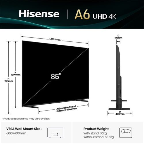 Hisense 85" 85A6Q 4K UHD Smart LED TV