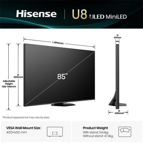 Hisense 85" 85U8Q 4K UHD Smart MiniLED ULED TV