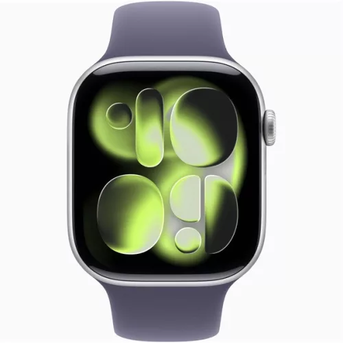 Apple Watch S11 GPS-es (46mm) ezüst alumínium tok, ködös lila M/L sportszíjas okosóra