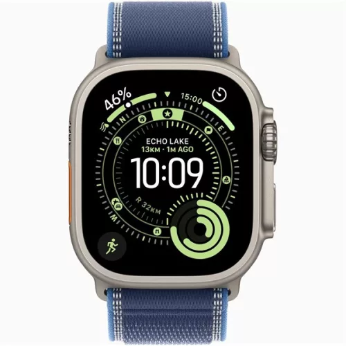 Apple Watch Ultra 3 Cellular (49mm) natúr titánium tok, kék-élénkkék S/M terep pánt okosóra
