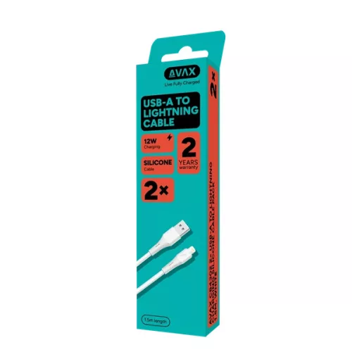 AVAX CB4302 2x USB-A – Lightning szilikon töltőkábel csomag, 1.5 m, fehér
