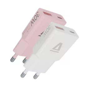   AVAX CH6412 30W GaN USB-C és USB-A gyorstöltő Duo csomag, fehér+rózsaszín