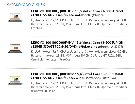 SSDvel szerelt Lenovo modellek